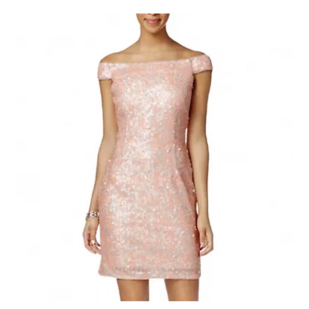 Adrianna Papell Sequin Off the Shoulder Cocktail Dress Sz 8